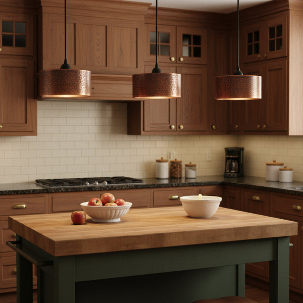 Cedric Vintage Hammered Copper Drum Pendant Light