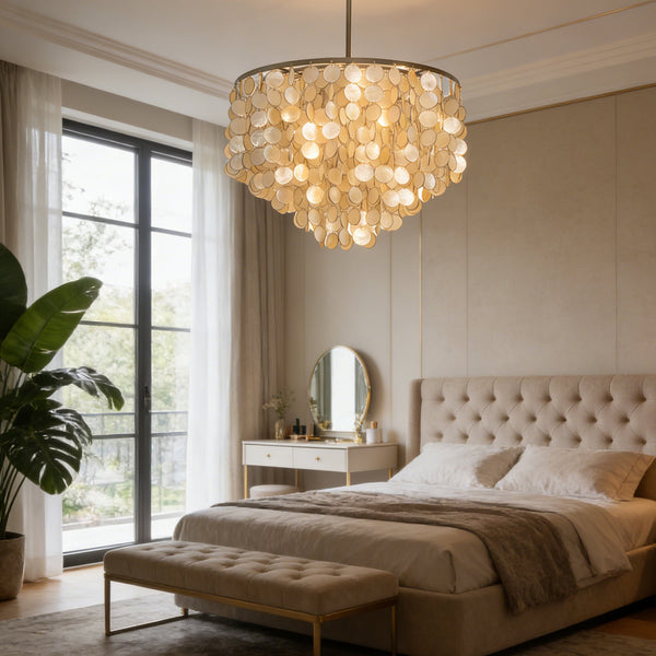 Tiered Natural Capiz Shell Chandelier