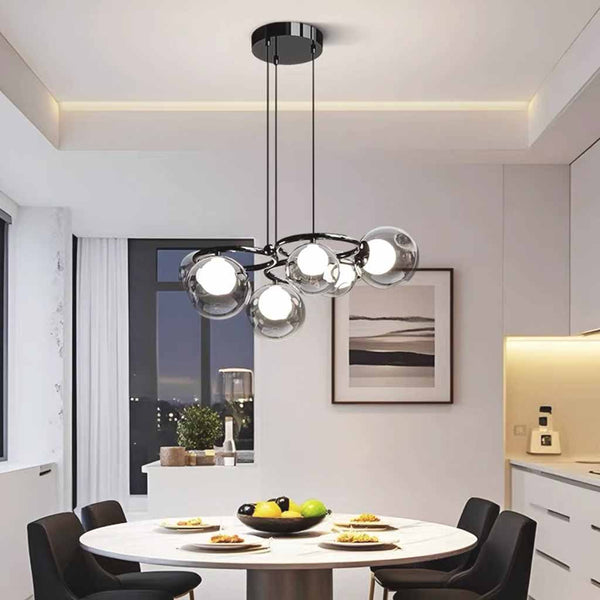 6-Light Smoked Glass Globe Pendant Light Dimmable