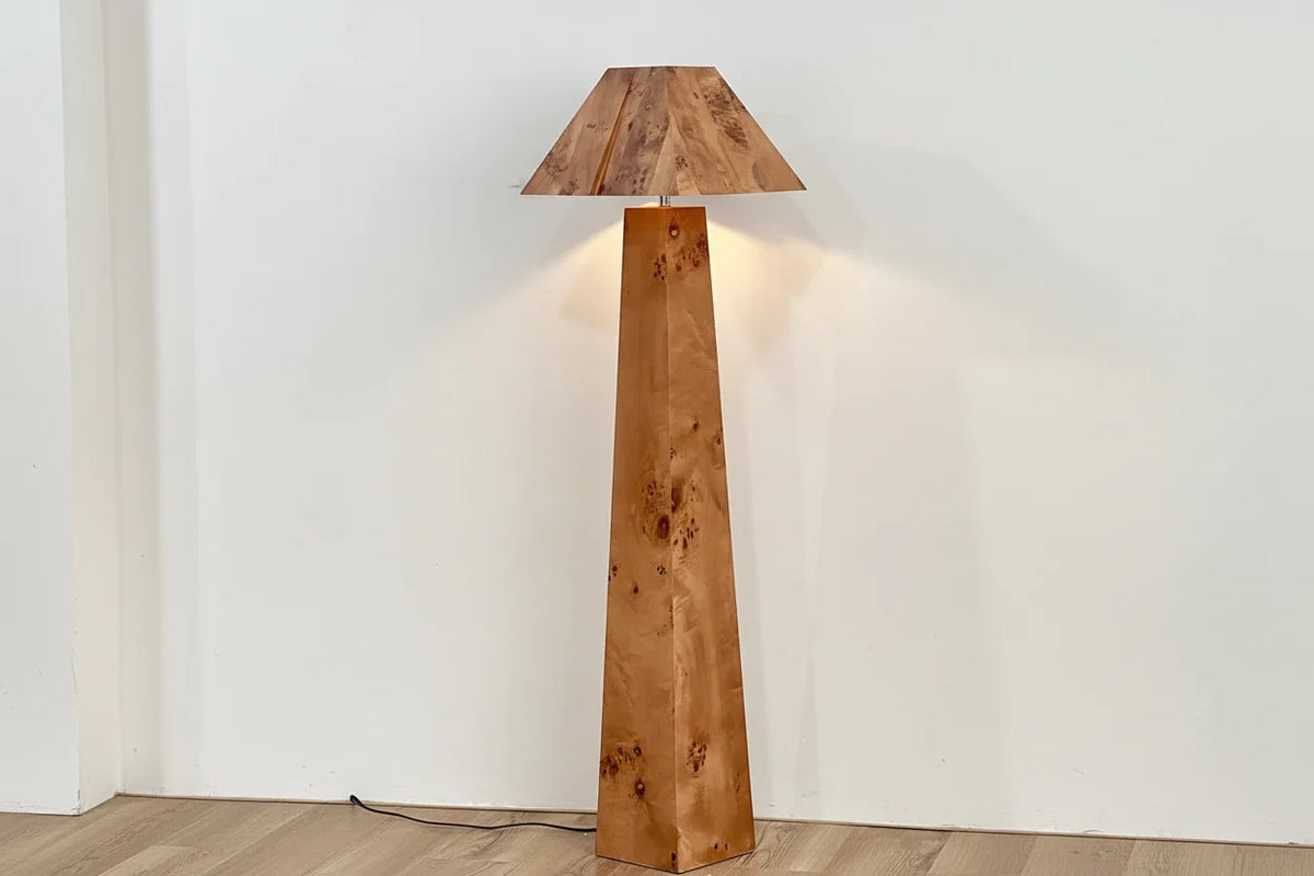 Burl Wood Floor Lamp | Faceted Column | CLBURL02S5