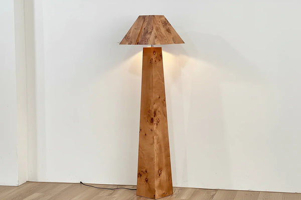 Burl Wood Floor Lamp | Faceted Column | CLBURL02S5