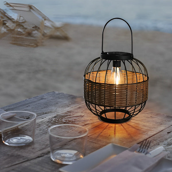 Fiter Decor Cage Shape Intelligent Rattan Outdoor Lanterns