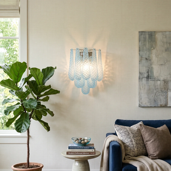 Murano Petals Glass Blue Wall Light
