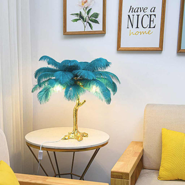 Bedside Table Lamp Decorative Tree Ostrich Feather, 3 Colors