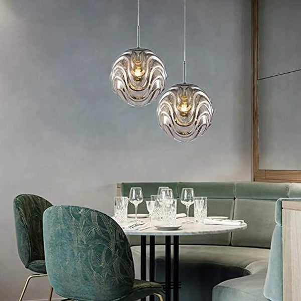 Nordic Brass Stripe Glass Pendant Globe Light
