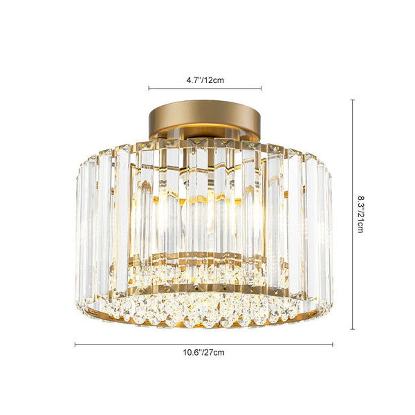 Crystal Drum Brass Flush Mount Chandelier