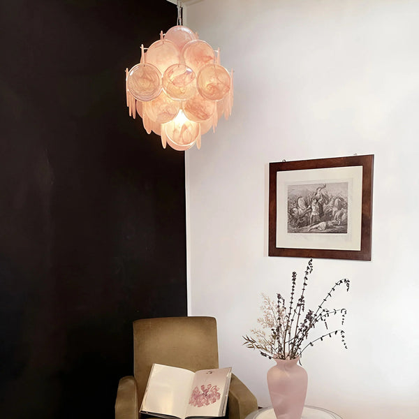 Round Pink Glass Chandelier