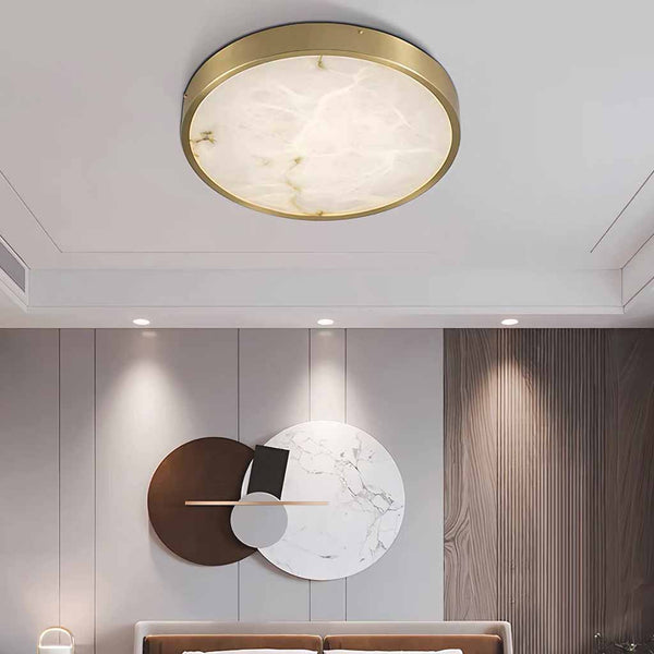 Round Brass Alabaster Ceiling Light Flush Mount