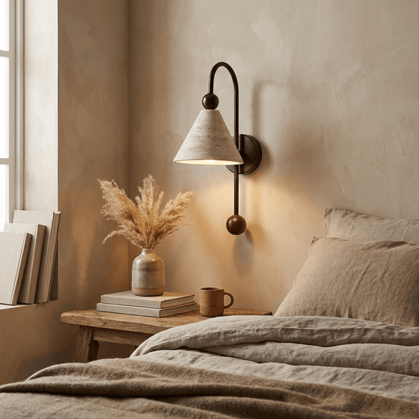 Cone Travertine Arc Sconce