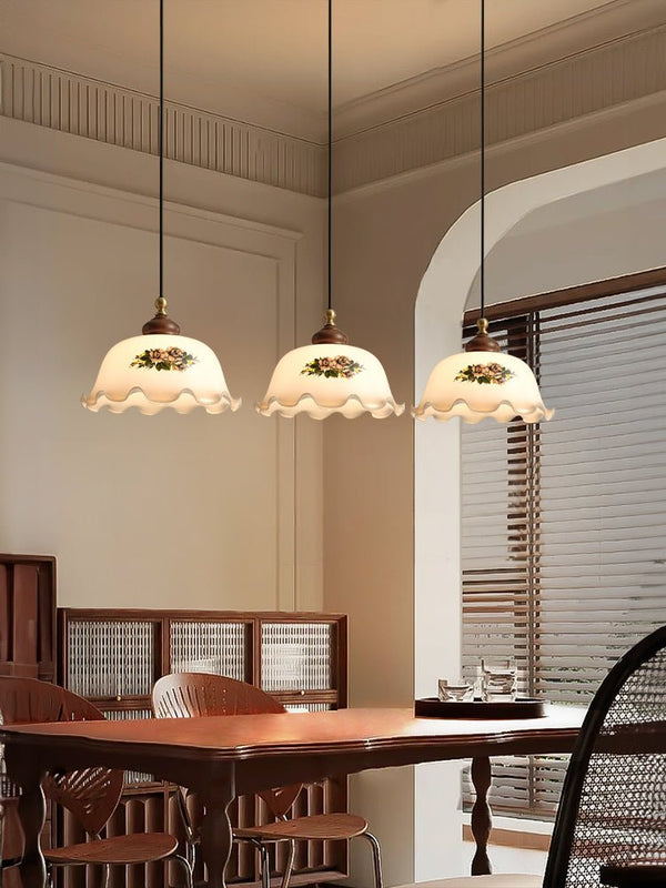 Floral Patterned Glass Pendant Light