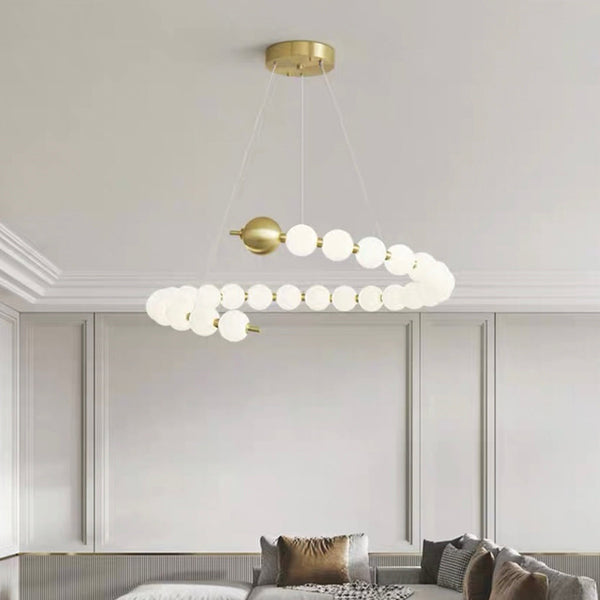 Pearl Chandelier Modern Acrylic Brass Ring Globe LED