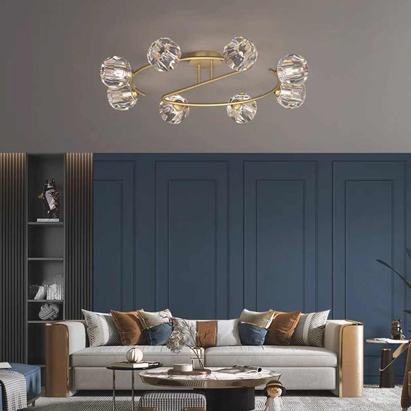 Semi-Flush Mount Ceiling Light Luxury Glass Crystal Globe