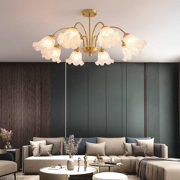 Chandelier French Glass Lily of the Valley Flower Gold Branch