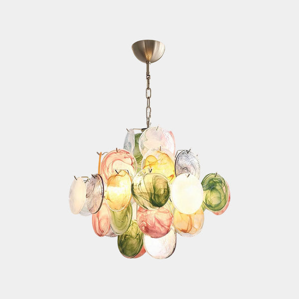 Tiered Multi-Colored Murano Glass Disc Chandelier