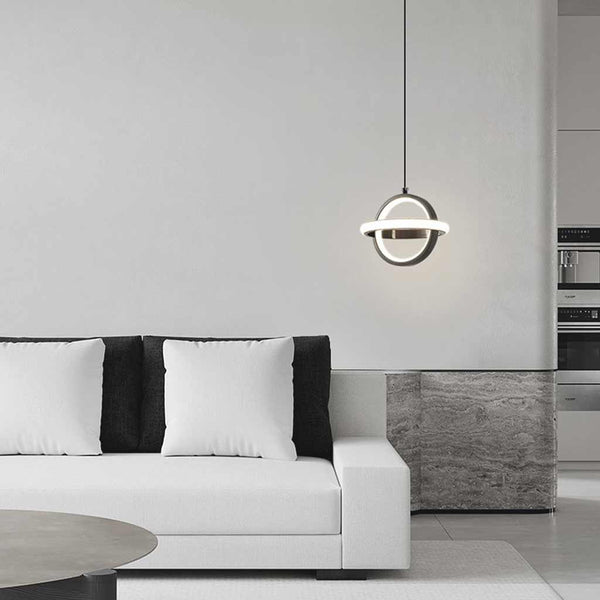 Pendant Light Geometric Brass Round Globe Ring, Black / Gold