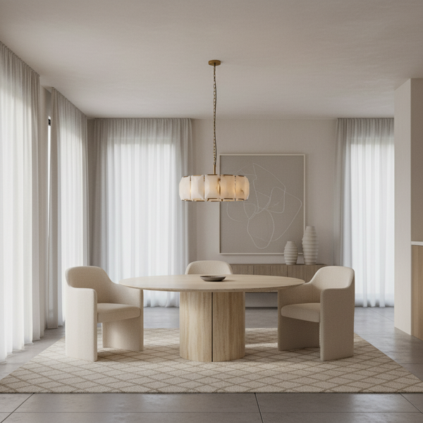 Round Alabaster Halo Chandelier | Black Stainless Steel | CLPOR022B
