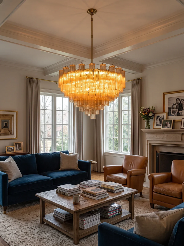 Rosalind Fluted Amber Glass Chandelier