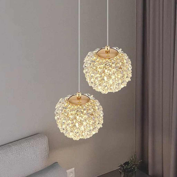 Pendant Light Small Clear Crystal Floral Sphere, Gold