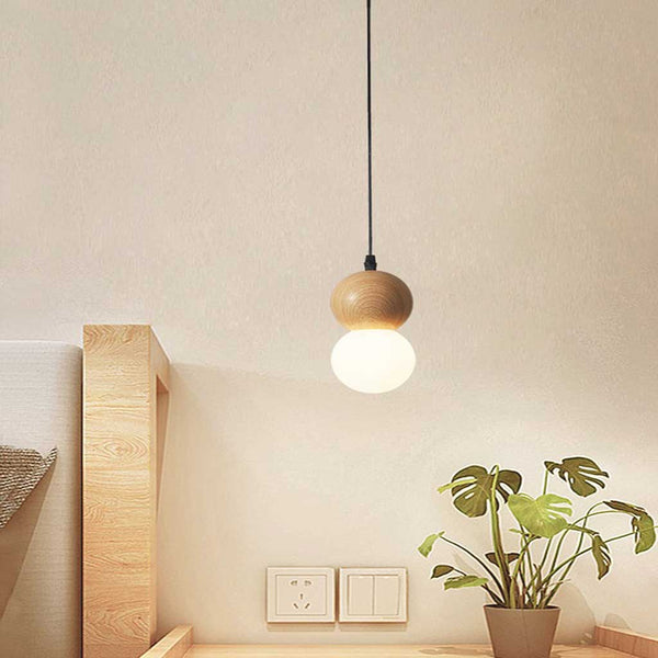 Pendant Light Mini Globe Ball Gourd, Wood & Glass