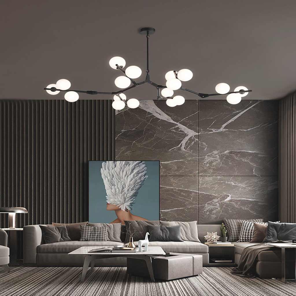 Chandelier Nordic Elegant Branching Bubble Glass Ball, Black / Gold