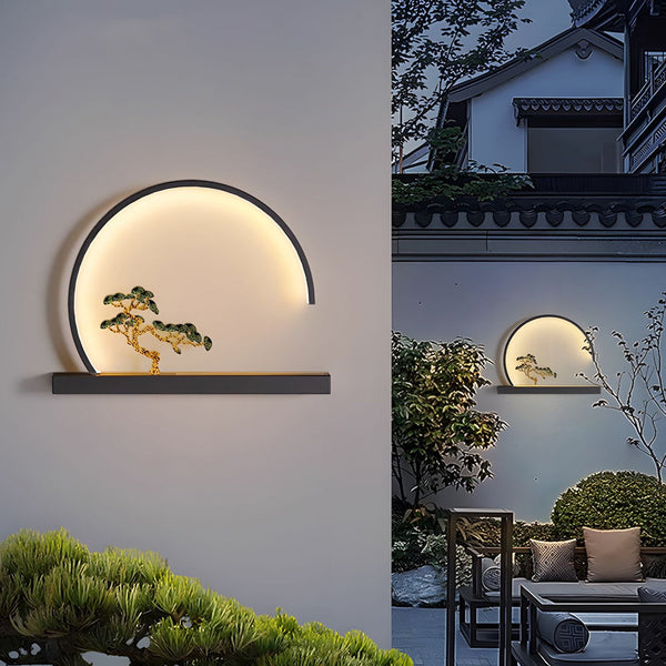 Ardoella Chinese Greeting Pine Steel Outdoor Wall Light