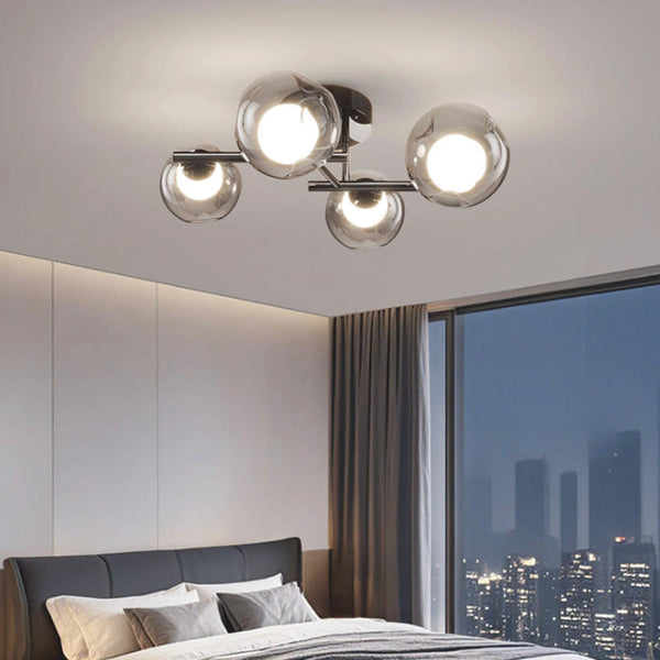 Glass Ball Ceiling Light LED Semi-Flush, Smoke Grey