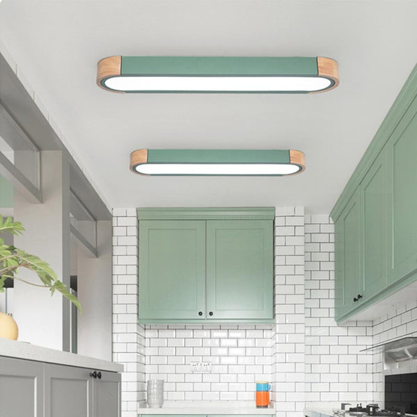 Flush Mount Ceiling Light Minimalist Rectangular Macaron, Wood Acrylic