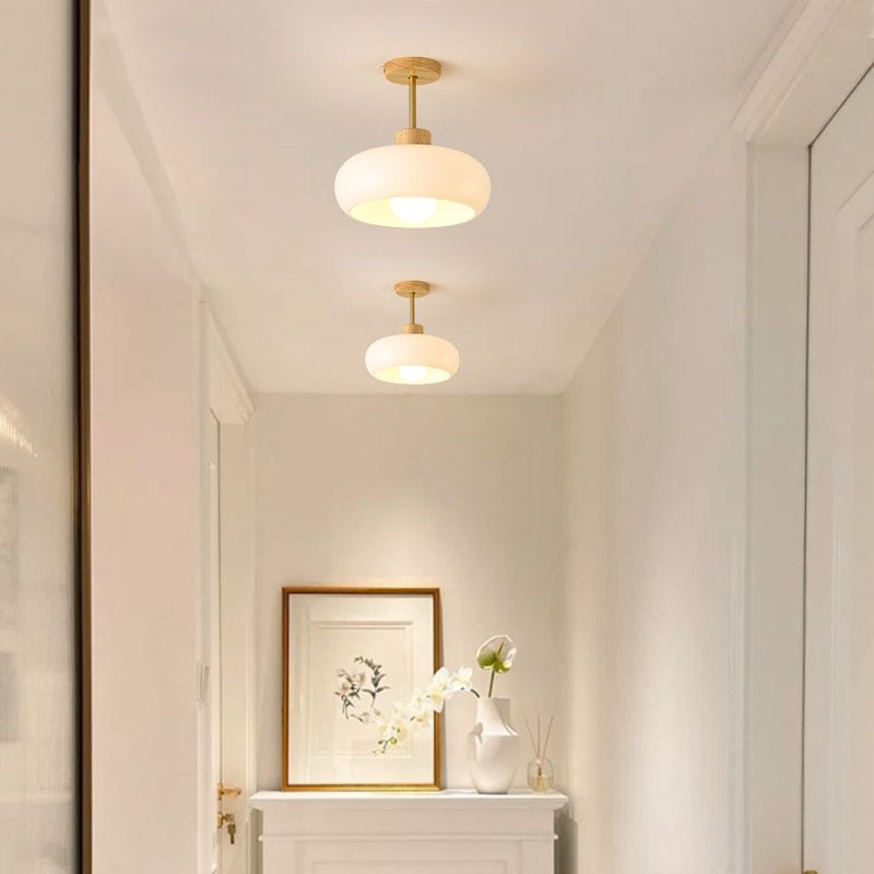 Valentina Flush Mount Ceiling Light Cup Minimalist Wood/Glass White/Orange