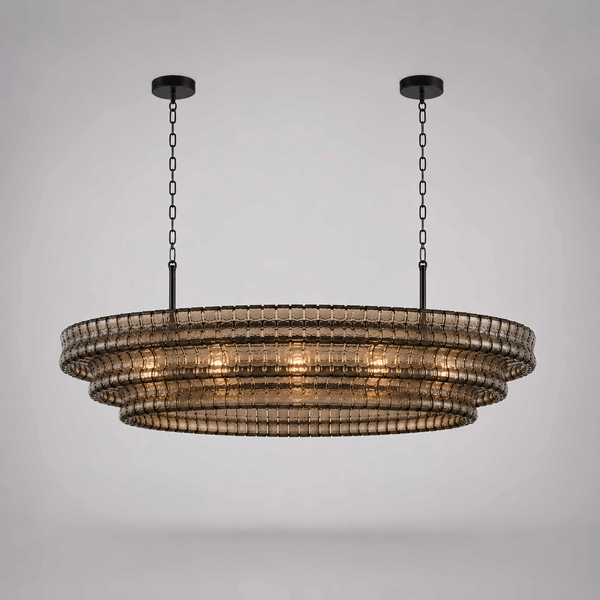 Bellatrix Long Chandelier | Amber Curved Glass | CLND019