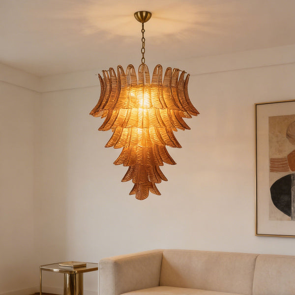 Orange Glass Leaf Tiered Chandelier