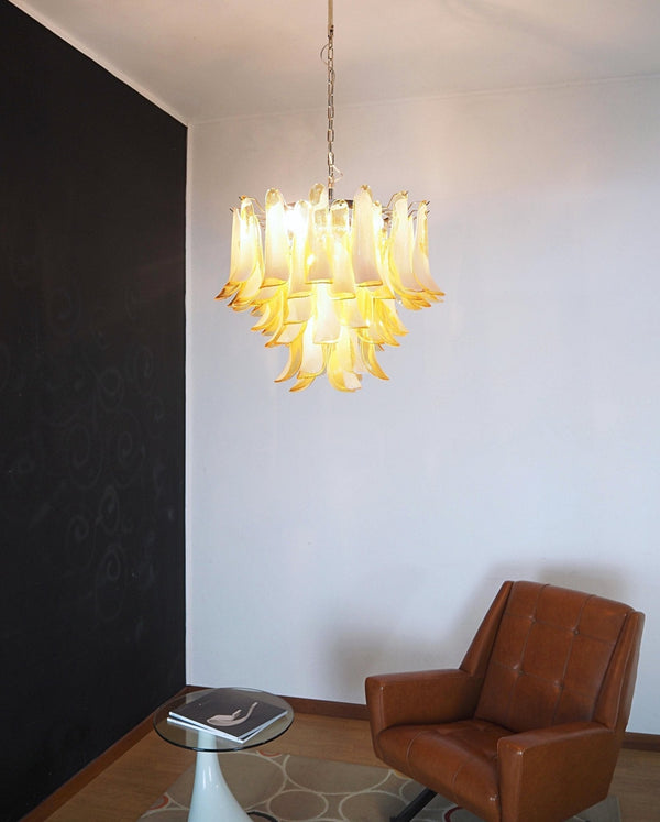 Velelian Chandelier Amber Murano Glass Petals Layered
