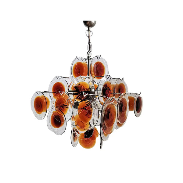 Vintage Orange Brown Disk Glass Chandelier