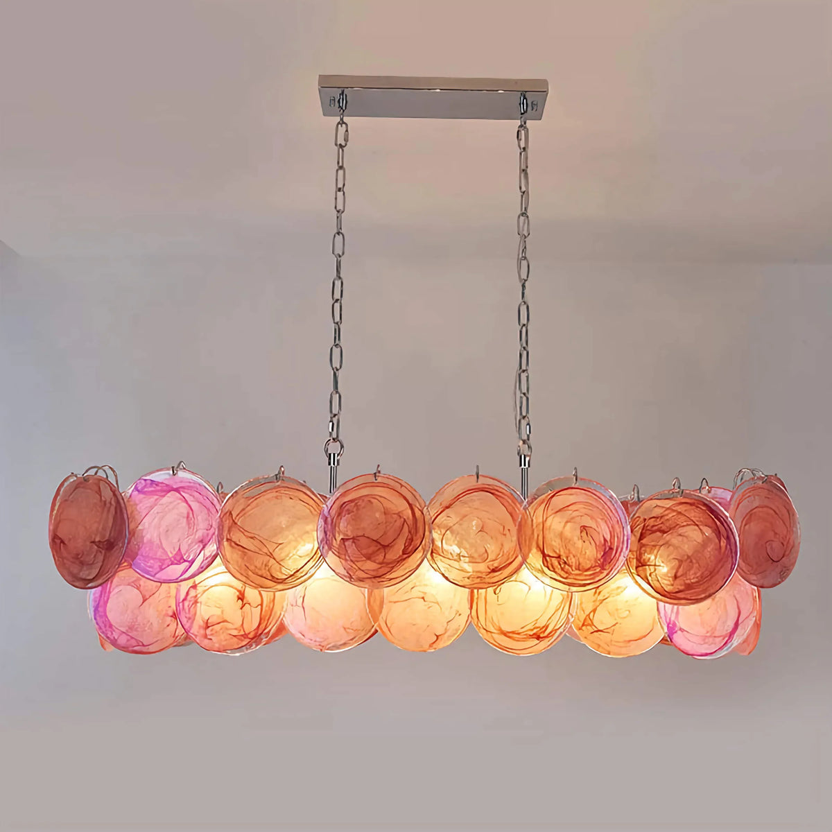 Iridescent Blue Glass Disc Chandelier | Stainless Steel | CLKJH025B