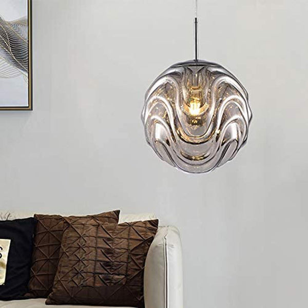 Nordic Brass Stripe Glass Pendant Globe Light