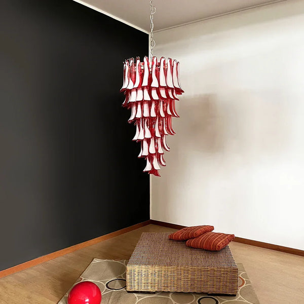 Spiral Red Glass Petals Chandelier