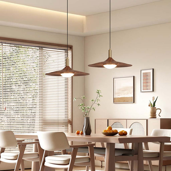 Pendant Light Vintage Flying Saucer LED Dimmable, Walnut Color