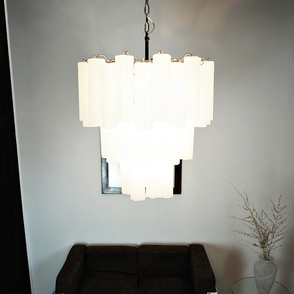 Elegant White Murano Glass Tube Chandelier