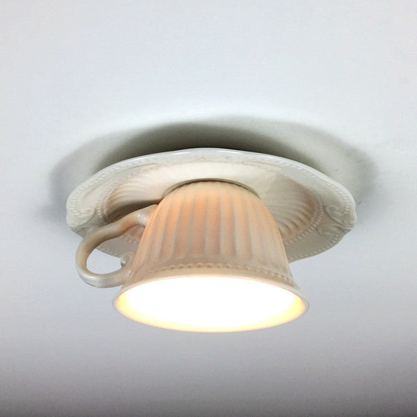 Arisha British Tea Cup Ceramic Flush Mount Ceiling Light Bedroom