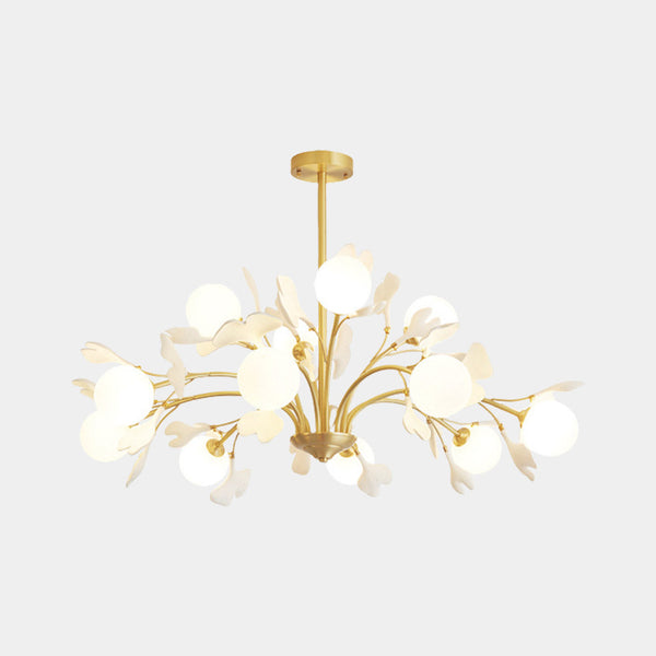 Chandelier Brass Glass Ball Ceramic Ginkgo Leaves
