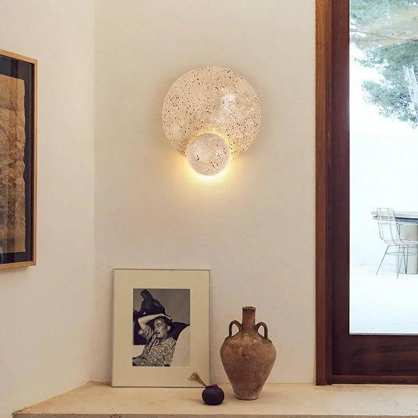 Round Travertine Disc Wall Lamp