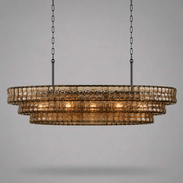 Bellatrix Long Chandelier | Amber Curved Glass | CLND019