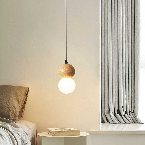 Pendant Light Mini Globe Ball Gourd, Wood & Glass