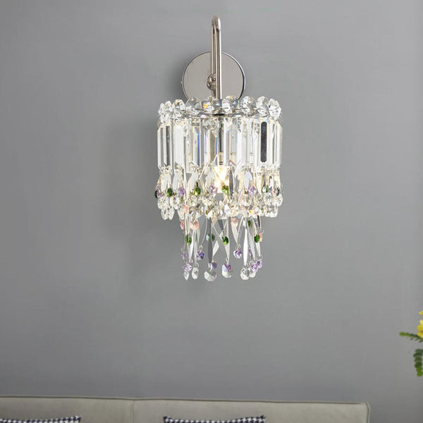 Wall Sconce Light Sleek Crystal Droplet, Silver