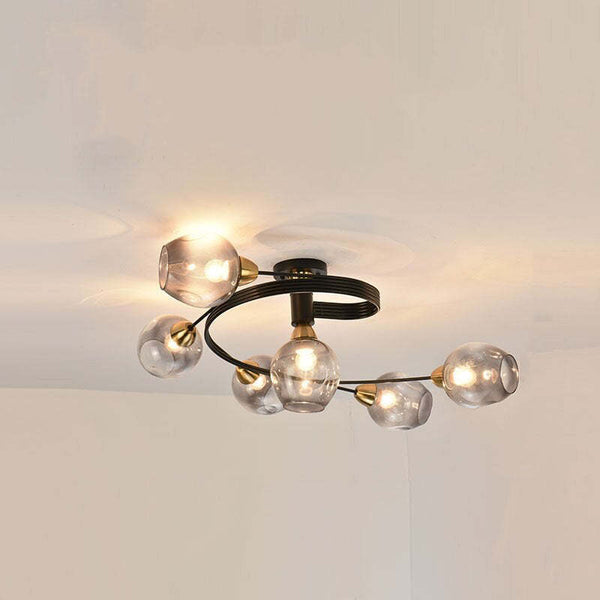Valentina Flush Mount Ceiling Light, Glass, Black/Gold, Dining Room