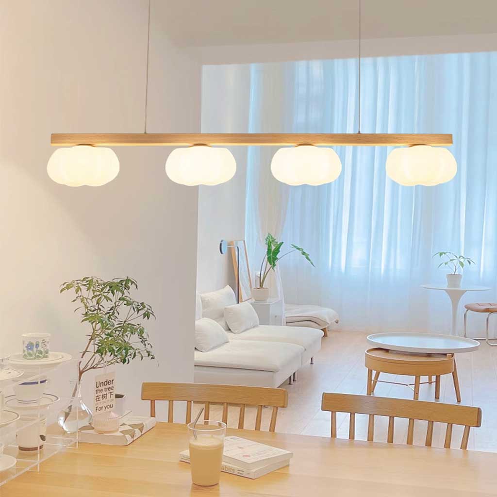 Chandelier Pendant Light Wood Modern Unique Cream Cotton, Multi Lights
