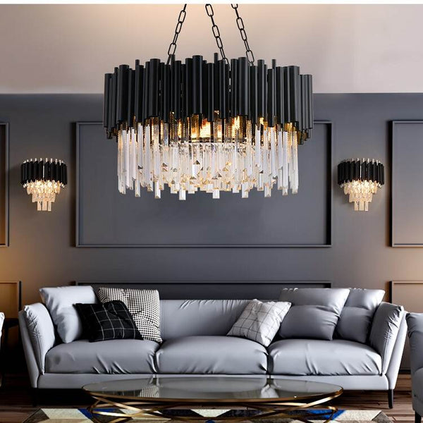 Finn Modern Black Crystal Chandelier for Living Room