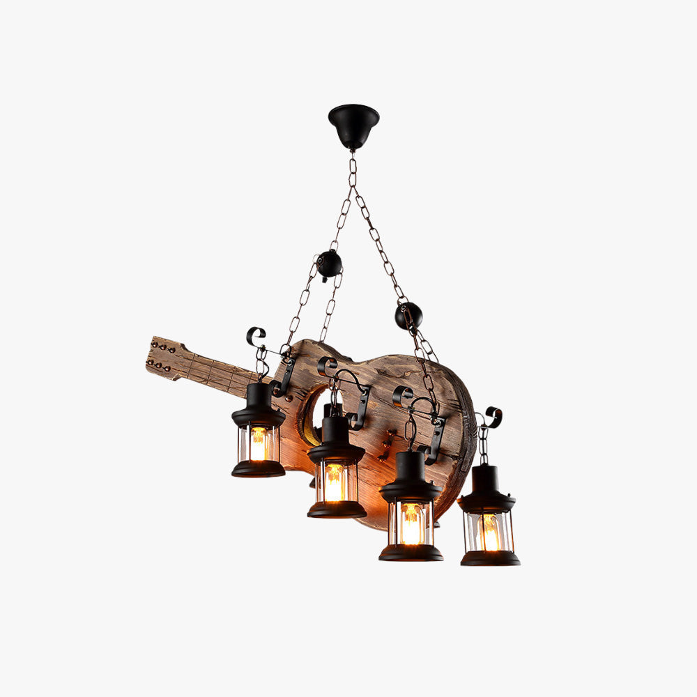 Epoch Retro Guitar Metal & Wood Pendant Light, 4 Heads
