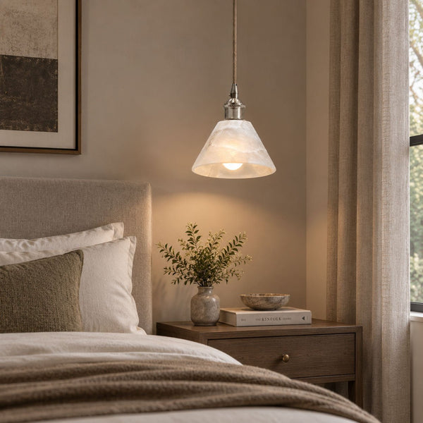 Conical Alabaster Brass Pendant Lamp