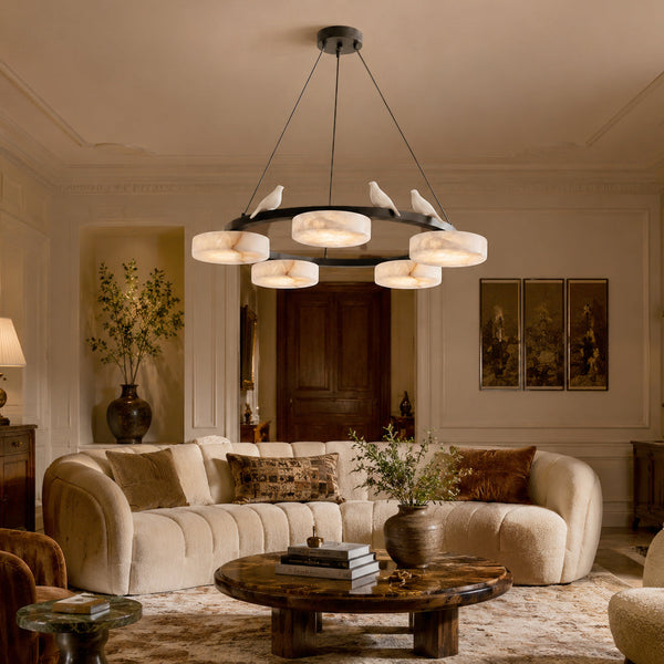 Nivaian Bird Round Alabaster Chandelier