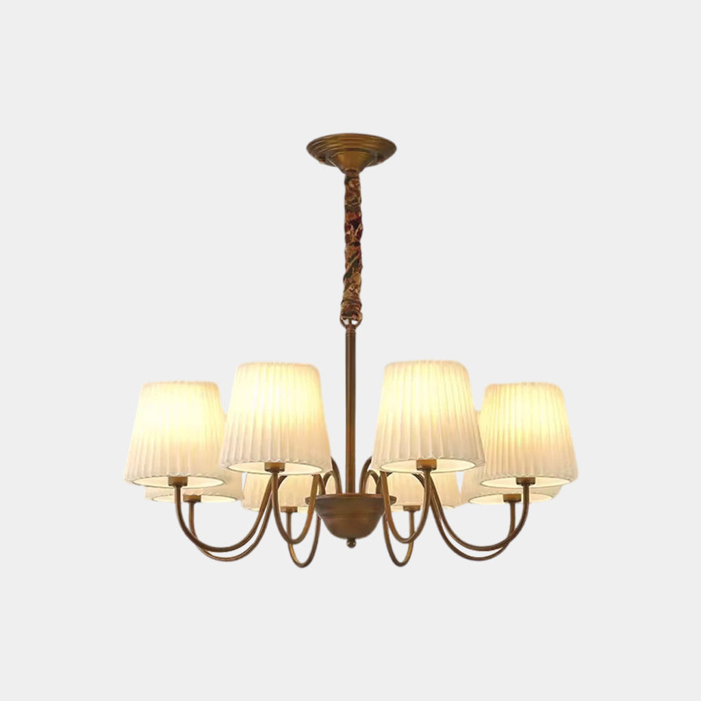 Chandelier Mid Century Vintage Iron White Pleated Fabric Shade